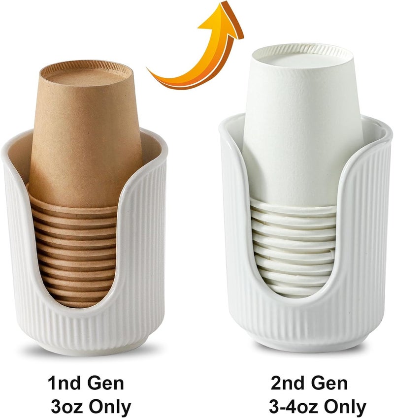Dobbyby Ceramic Bathroom Cup Dispenser with Stylish Vertical Stripes - Disposable Mouthwash Cup Holder Holds 3-4oz Paper Cups for Rinsing Cups on Bathroom Vanity Countertops (White-White-2 Pack) - Image 5